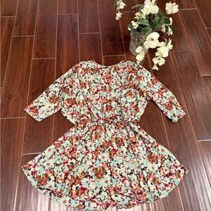 Zara women  Floral Dress in Brown pink and Mint